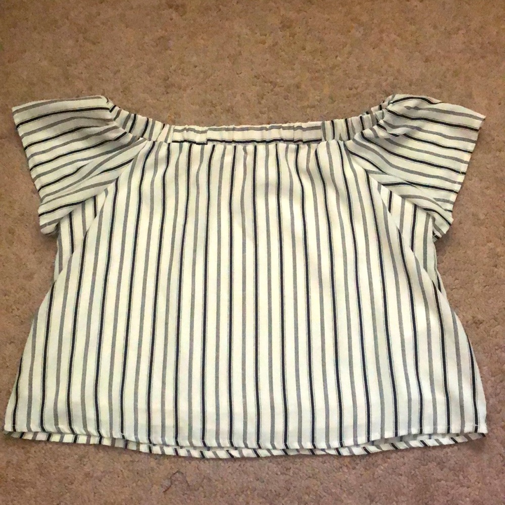 Black and white striped off the shoulder top
